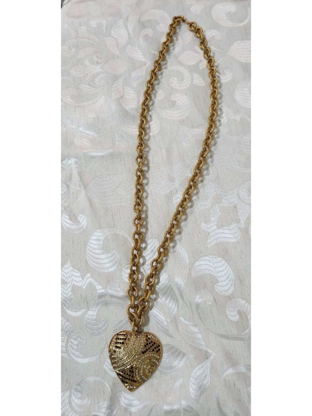 Jay Feinberg Puffy Heart Gold-Tone Necklace With Black & Clear Pave Crystals
